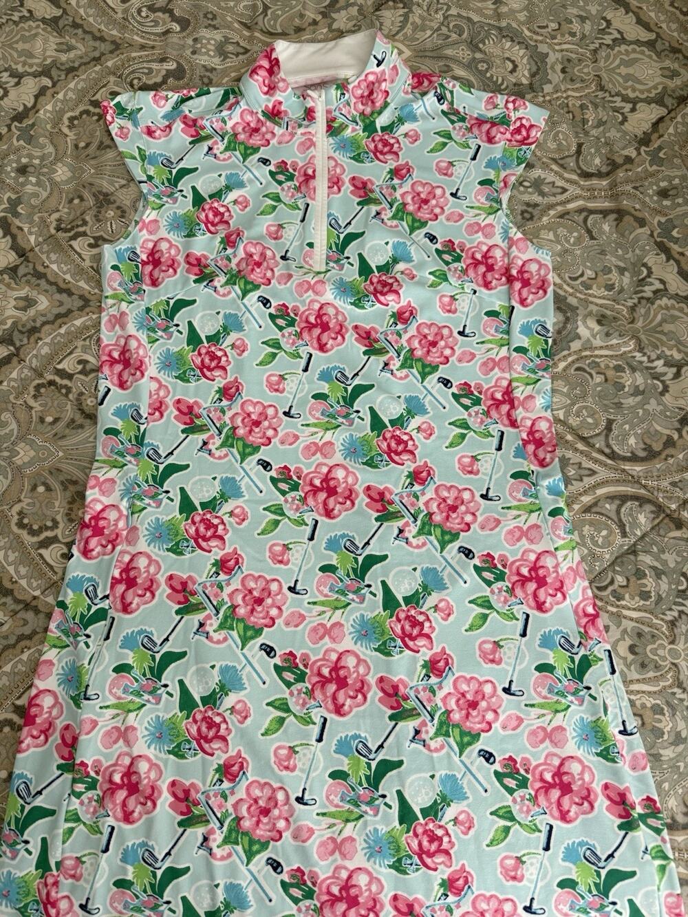 NWT San Soleil Sleeveless 1/4 Zip Dress Floral Golf Resort Vacay UV 50 Size L